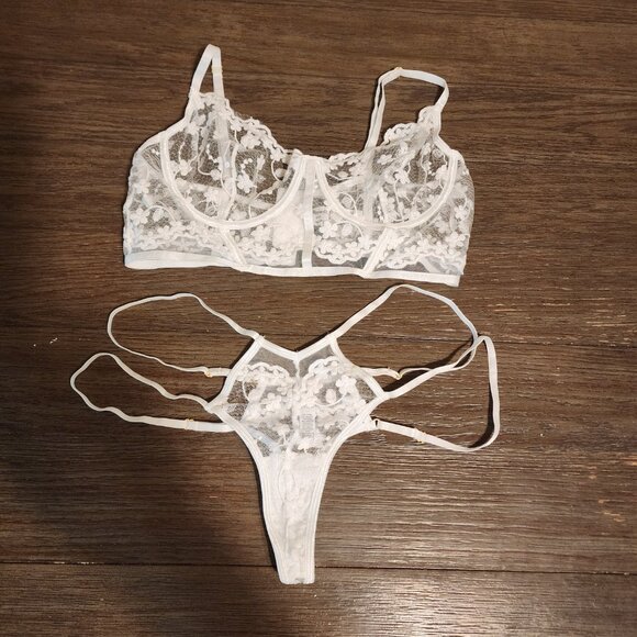 Mapale Lace Longline Bra & Strappy Thong Set NWT White XL - Picture 2 of 16